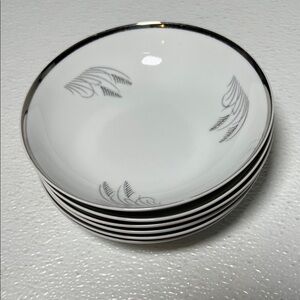 Vtg Fukagawa Arita Hand Painted “Silver Wheat” Fruit Bowl Set 6 Platinum Trim